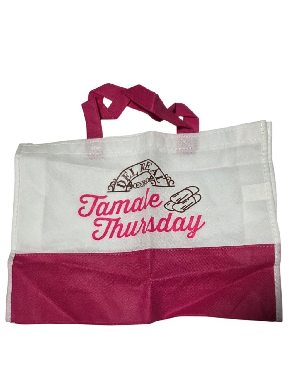 Del Real Tamale Thursday Pink White Reusable Tote With Handles Shopping Bag